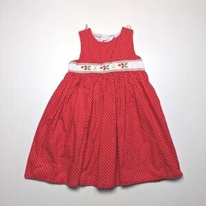 BT Kids Dress Girls Size 6 Red Polka Dot Smocked Strawberry Sundress